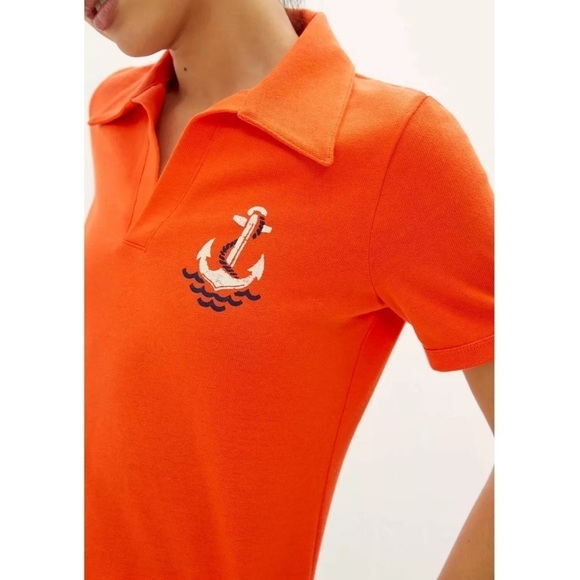NWT Anthropologie Maeve Newport Polo Top Shirt Short Sleeve Red Orange New - Picture 5 of 6
